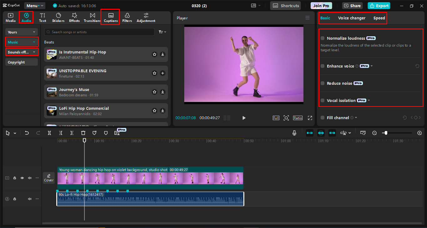 Hinzufügen und Anpassen von Musiktiteln im CapCut Desktop-Video-Editor