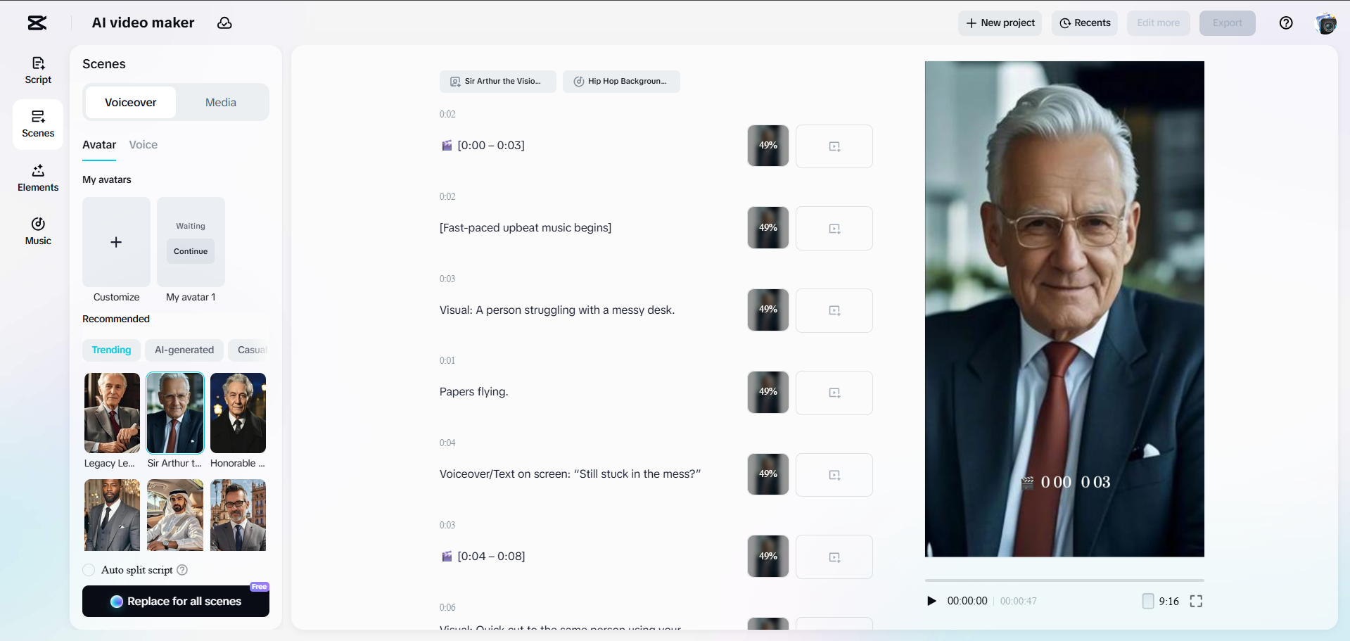 CapCut Web arayüzü - en çok beğenilen avatar video üreticisi