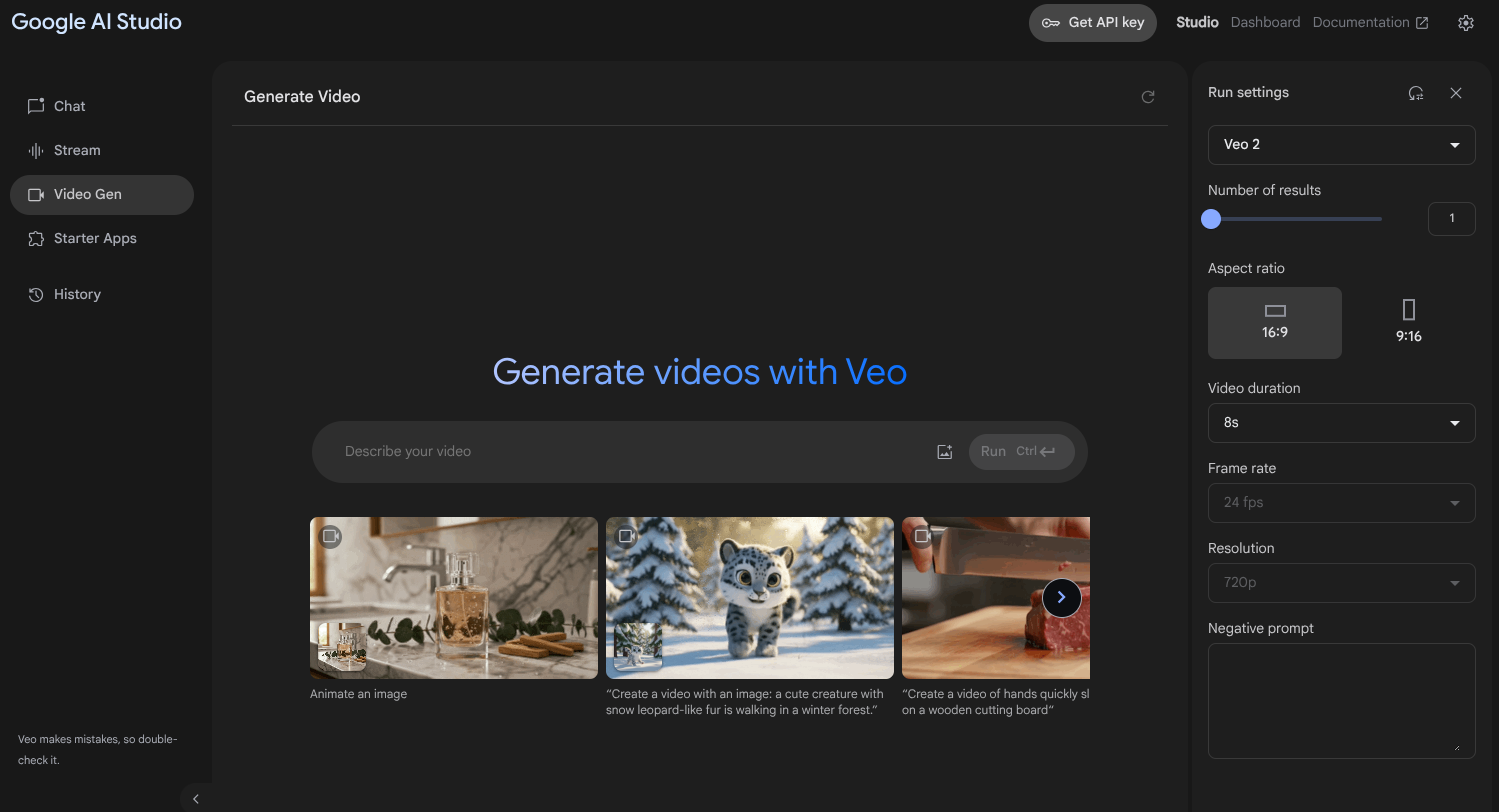 Interface do Veo 2 - outro gerador de vídeo útil do Google IA