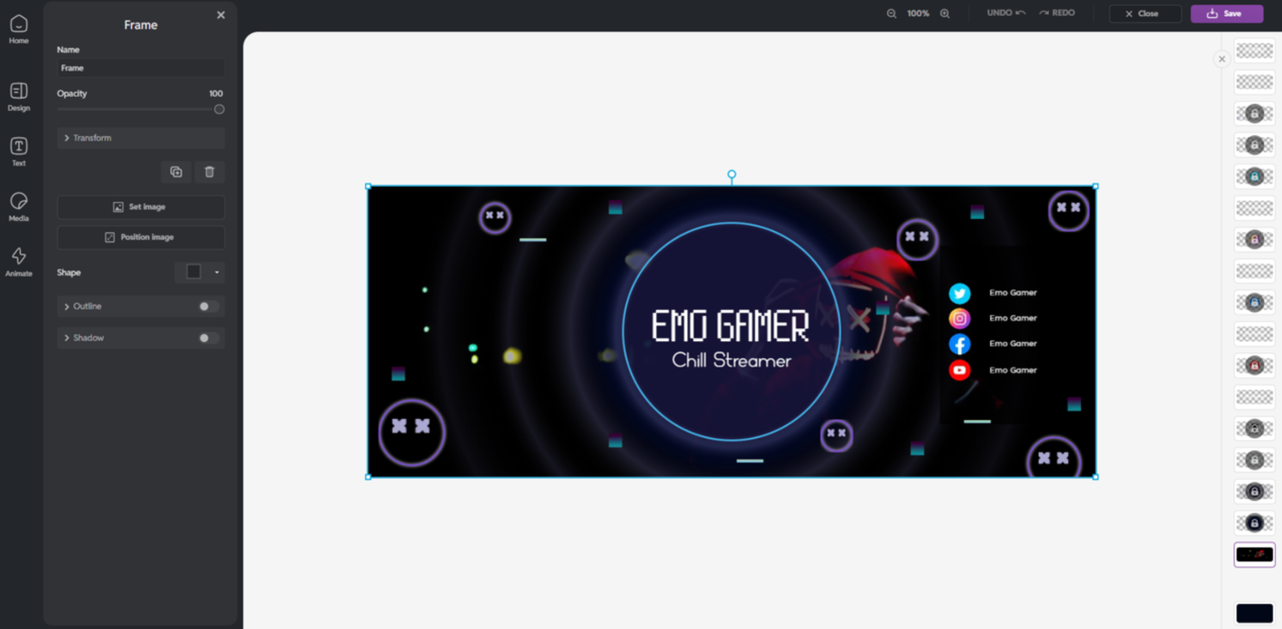 Interfaz de Pixlr: otro creador de banners de Twitch fácil de usar