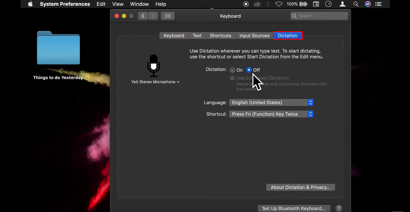 Désactiver la conversion de la parole en texte sur MacBook