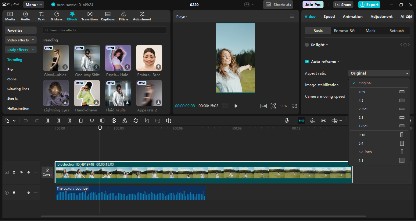 Editing interface of the Capcut desktop video editor - an excellent tool for creating TikTok videos