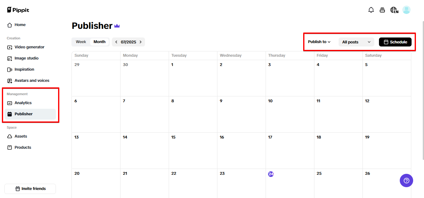 Publicador de redes sociales de Pippit