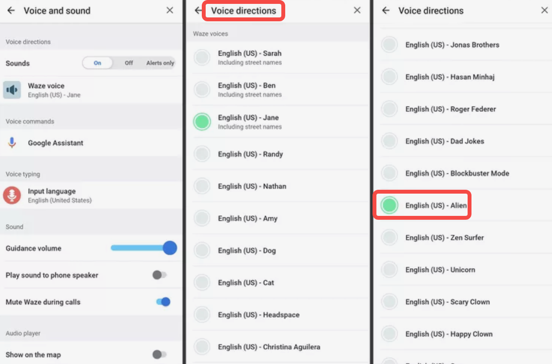 Showing how to change voice on Waze on a phone