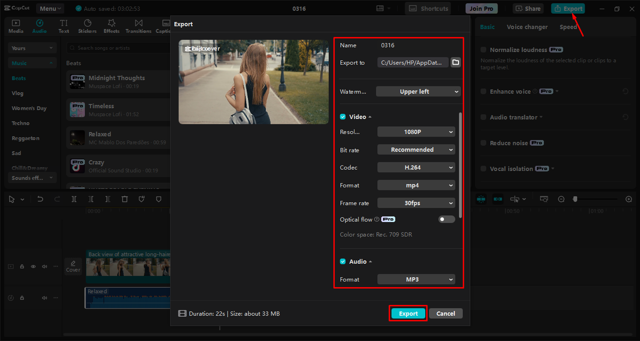 Exportieren eines Videos aus dem CapCut Desktop-Video-Editor
