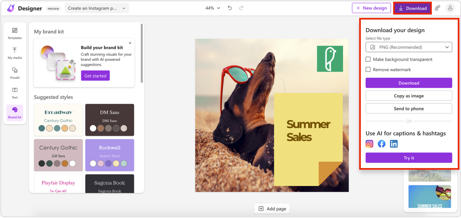 Downloading the AI-generated image from Microsoft Designer