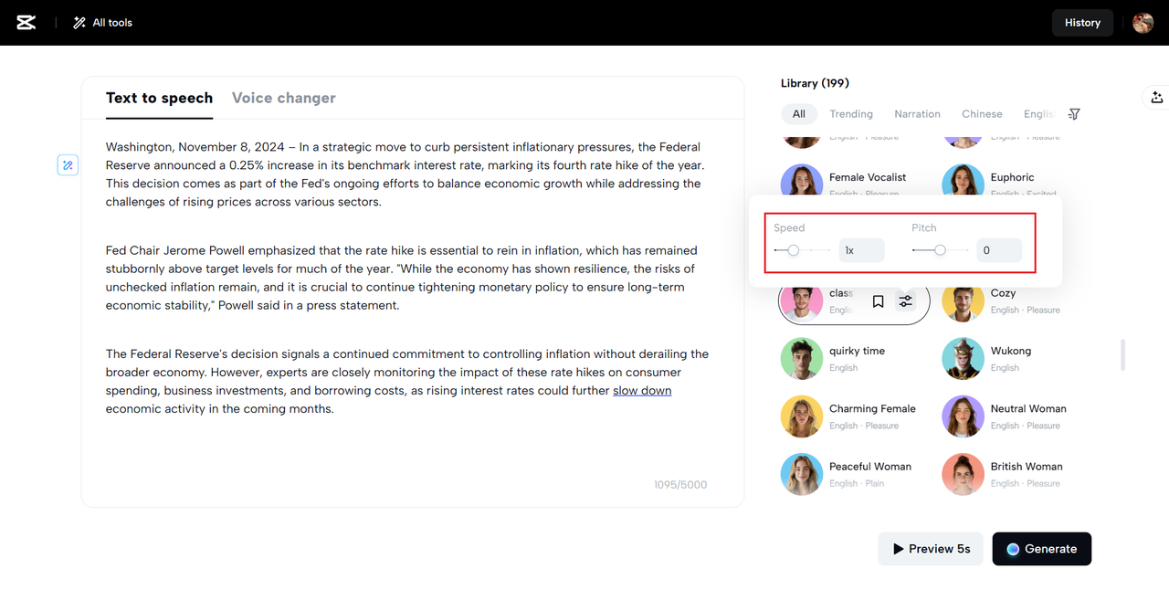 Customize your voice speed and pitch