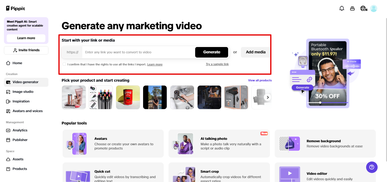 Pippit video generator