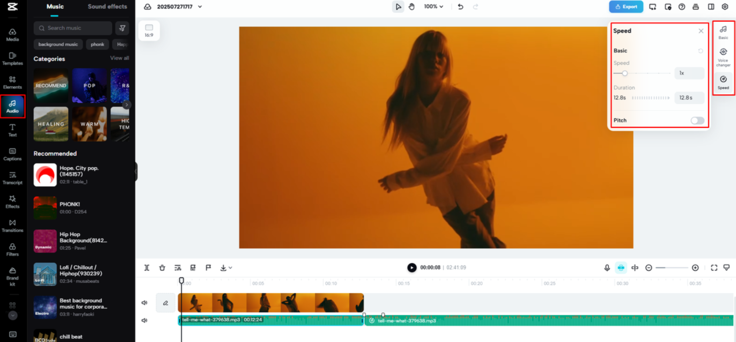 Combinar archivos de audio en CapCut Web