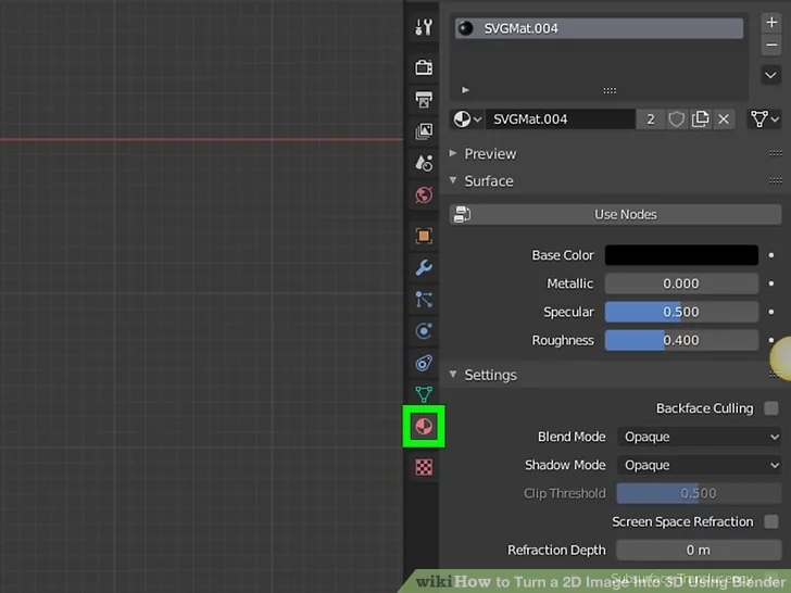 Metal properties tab in Blender