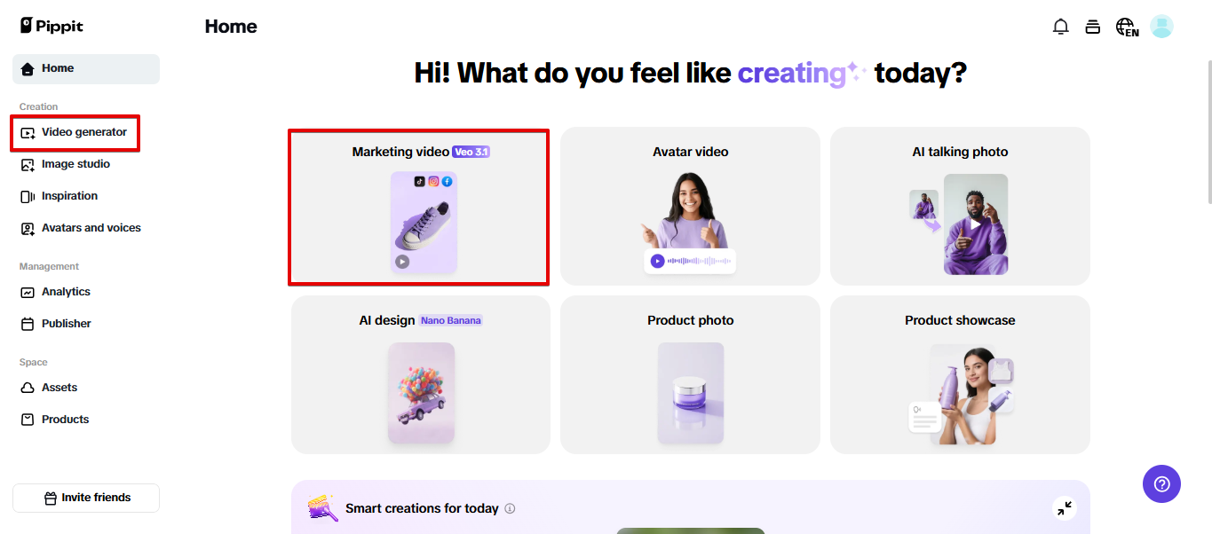 Opening the Pippit video generator