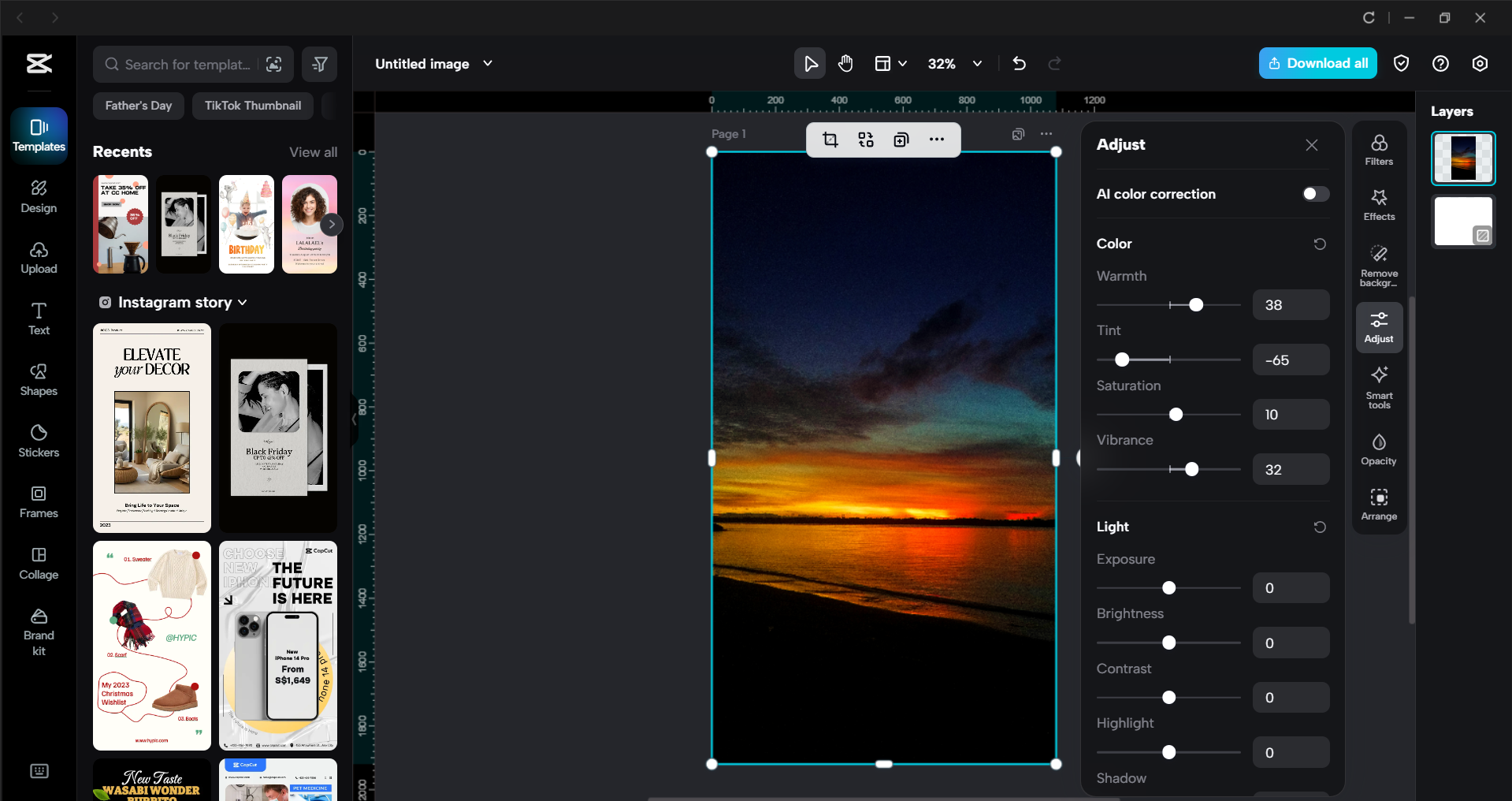 Interfaccia dell' CapCut editor video desktop - uno strumento efficiente per l'editing delle immagini