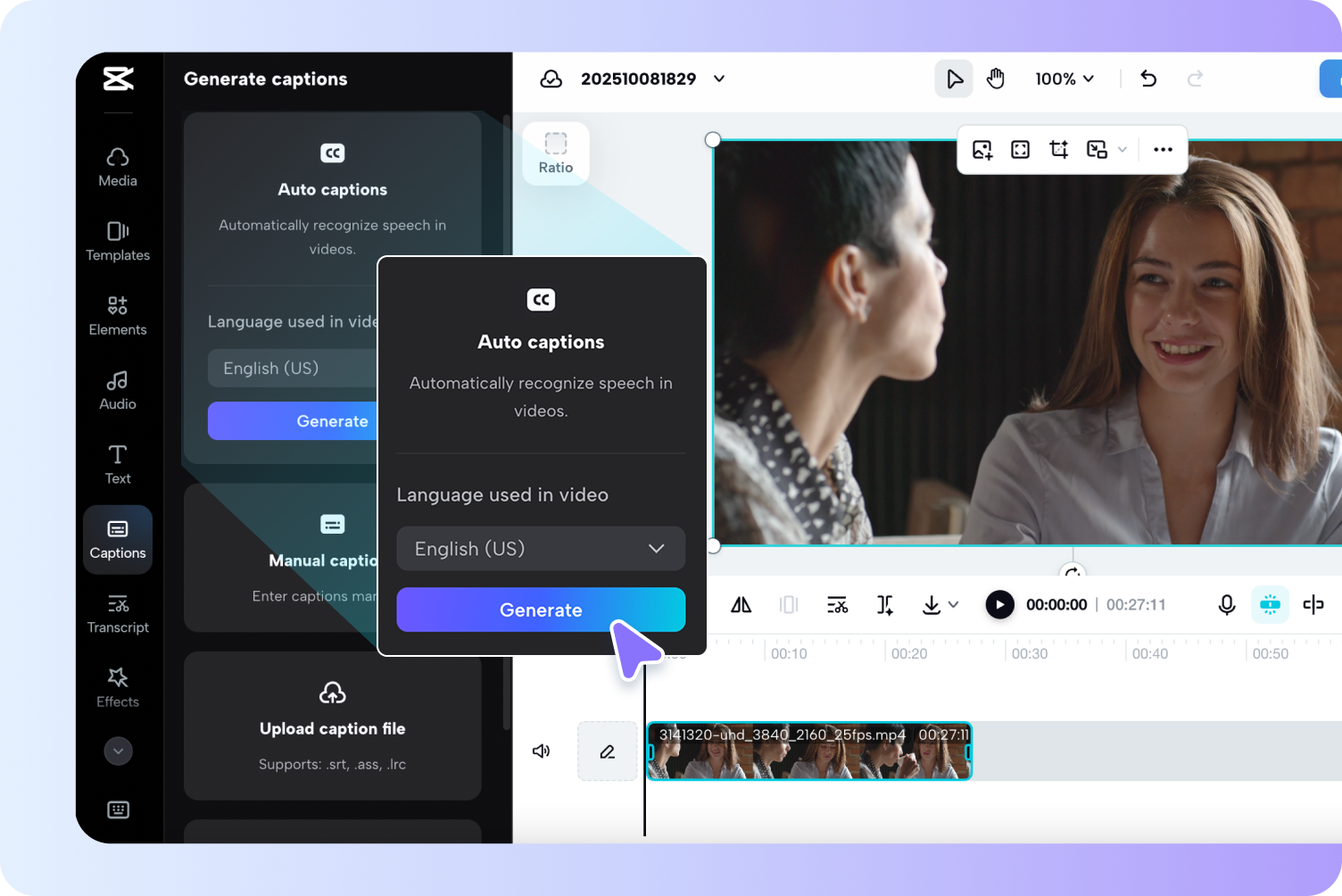  Generate captions automatically