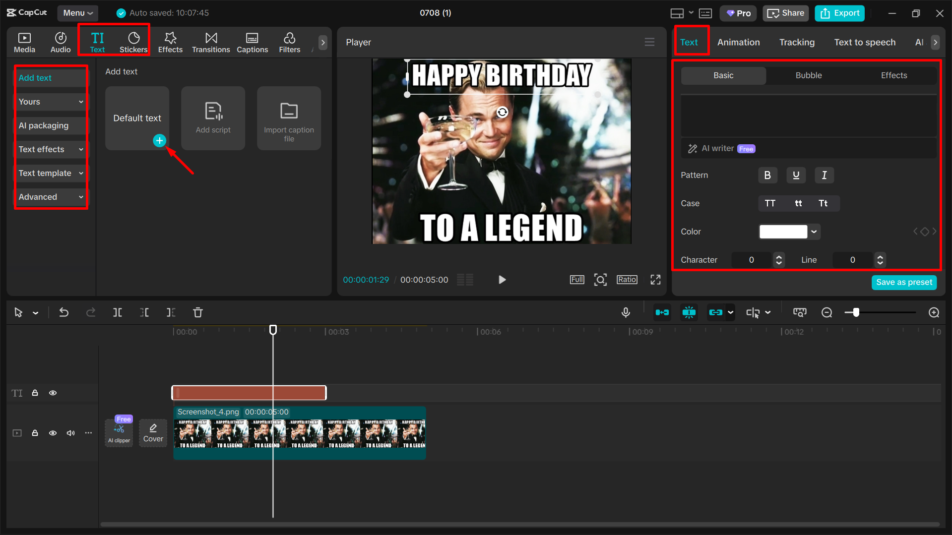 Editing the happy birthday meme in the CapCut desktop video editor