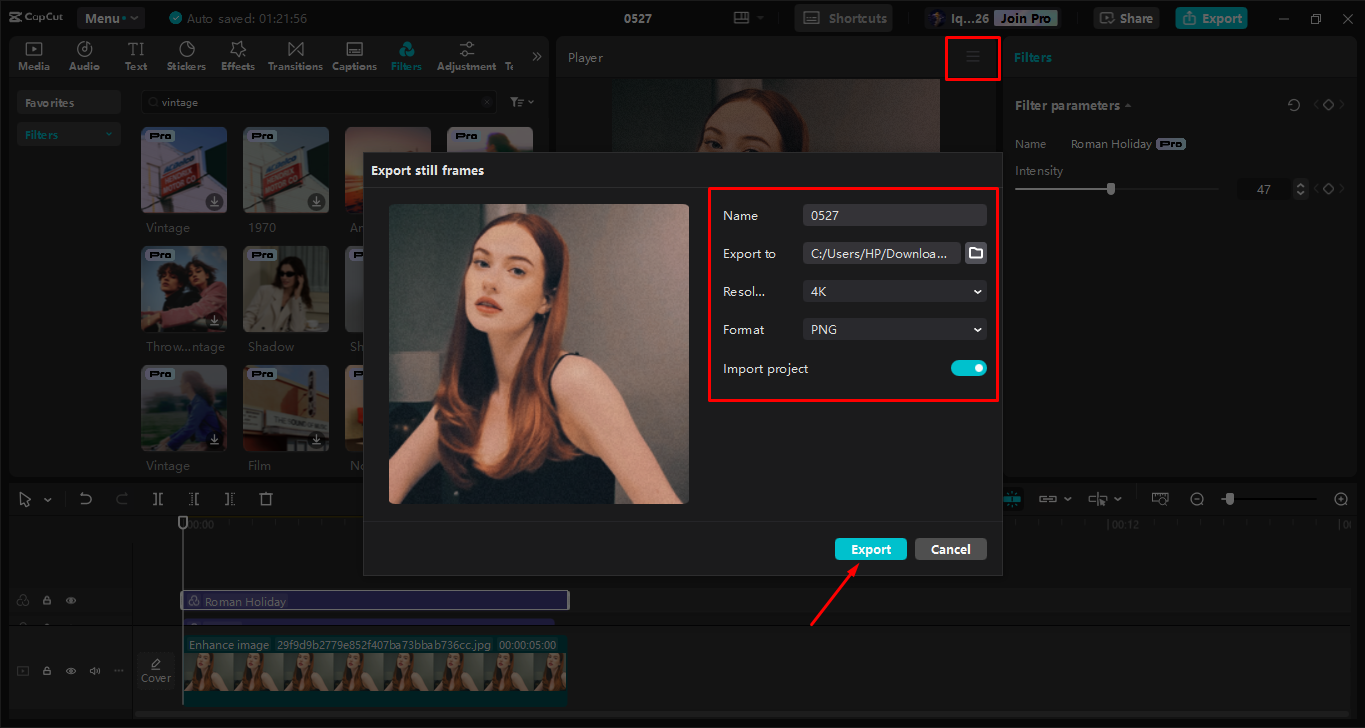 Exportation de l'image finale de l' CapCut éditeur vidéo de bureau