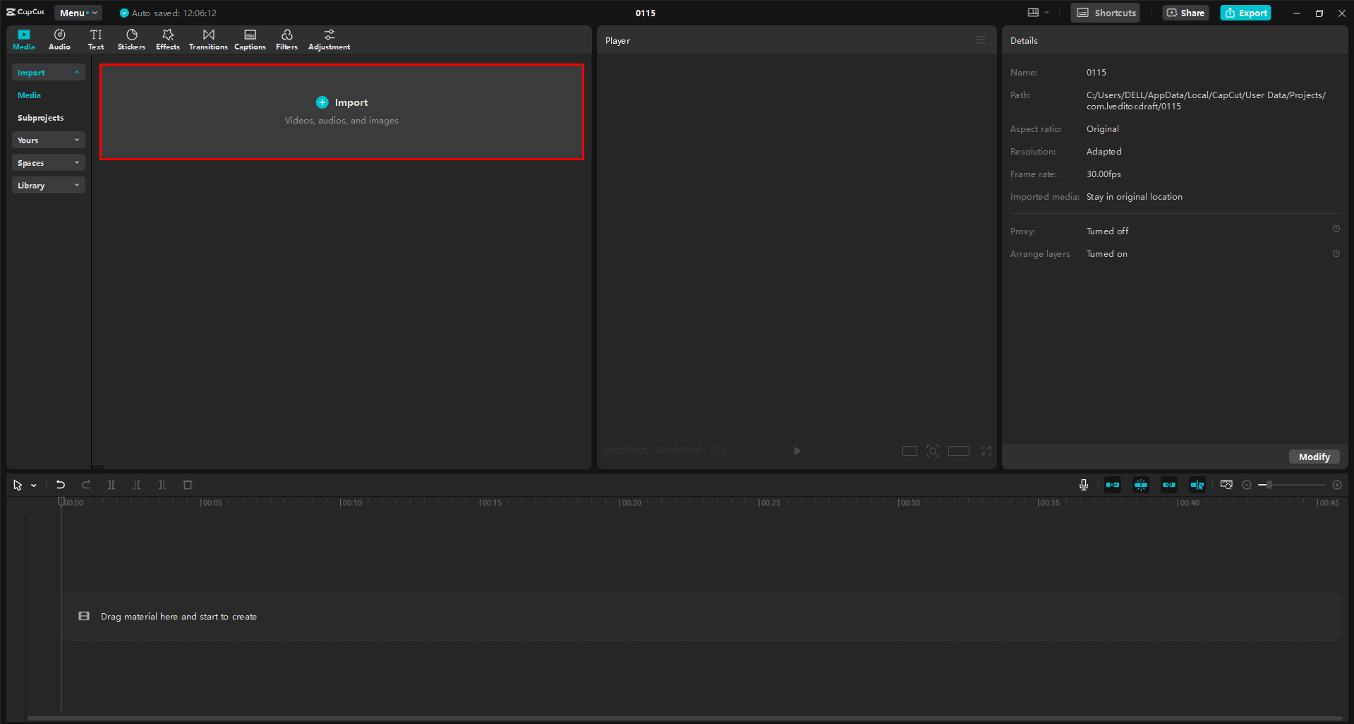 Importieren eines Videos in den CapCut Desktop-Video-Editor