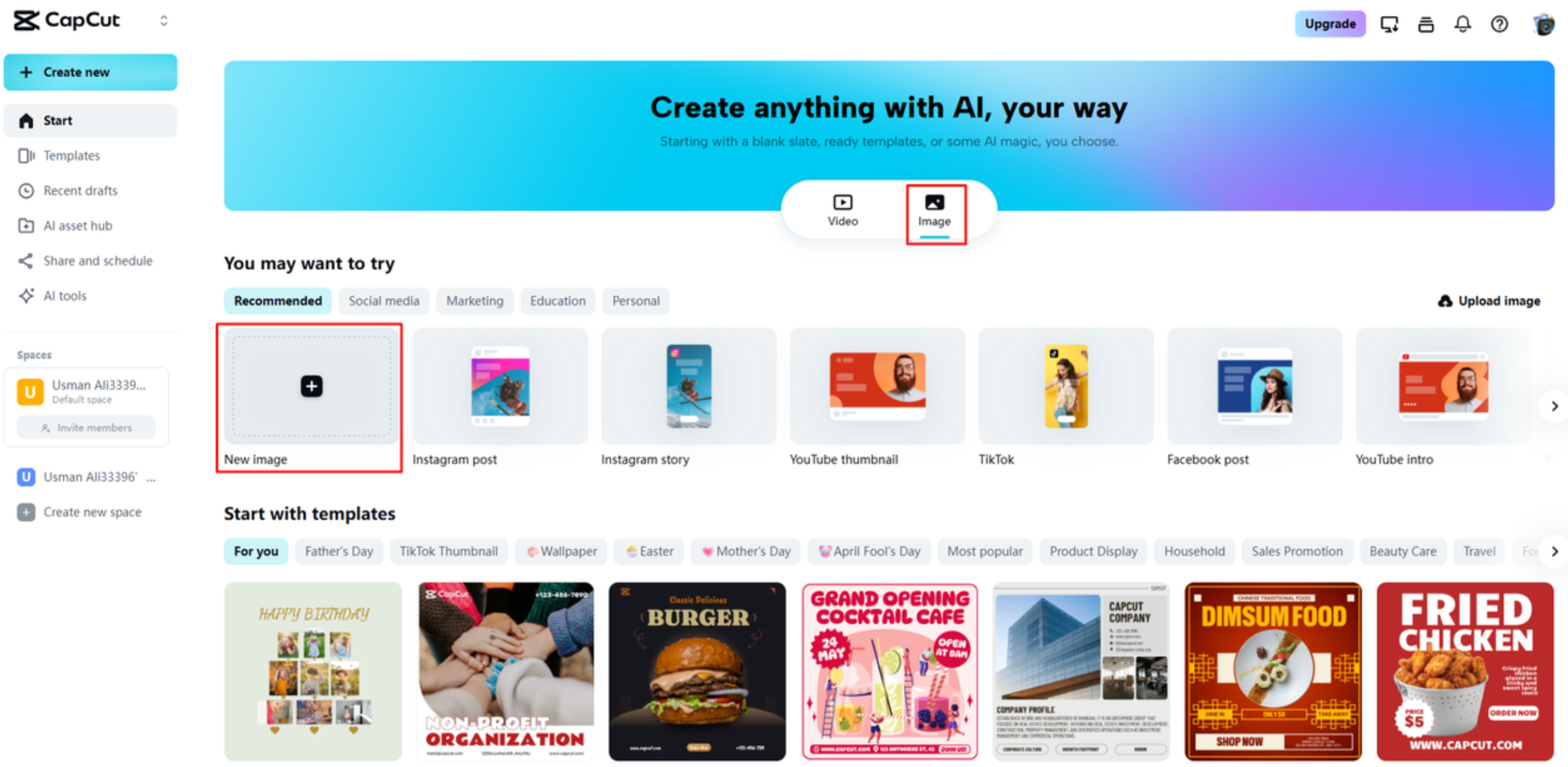 Uploading an image to CapCut Web
