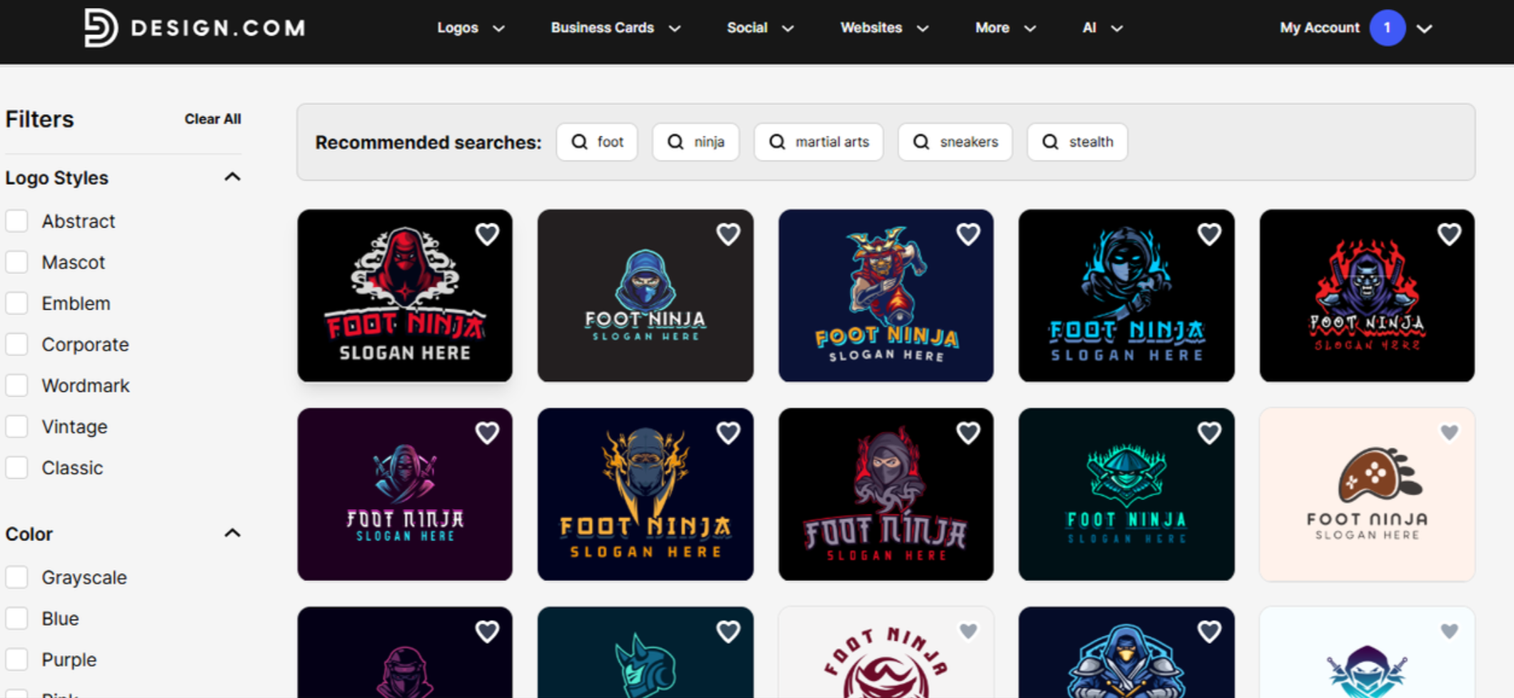 Interface of Design.com  - the best gaming logo generator online