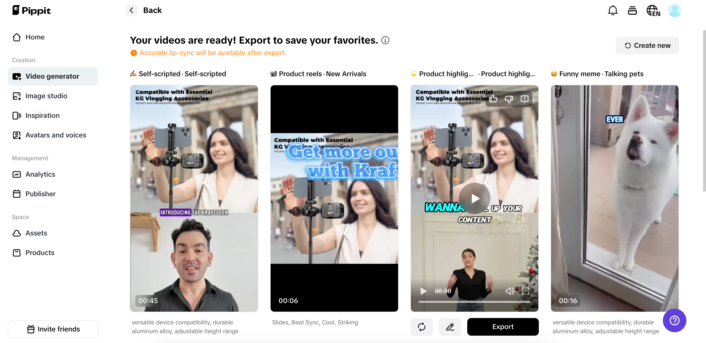 Select your preferred generated video