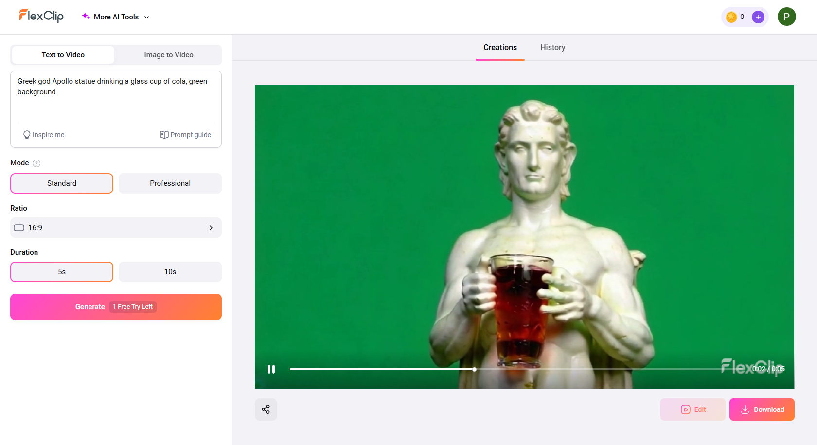 Interface ng FlexClip AI