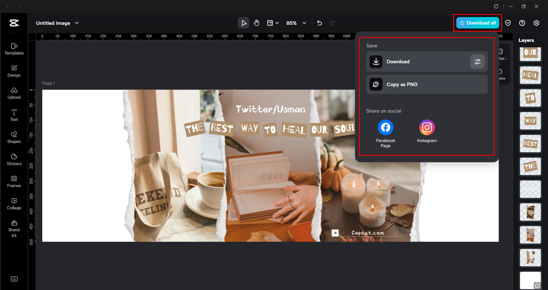 Downloading the Twitter header from the CapCut desktop video editor