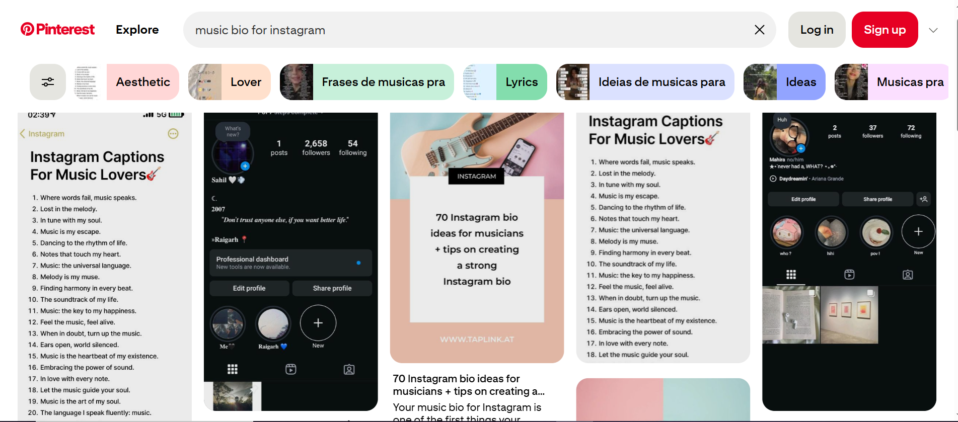 Pinterest with Instagram bio ideas for musicians