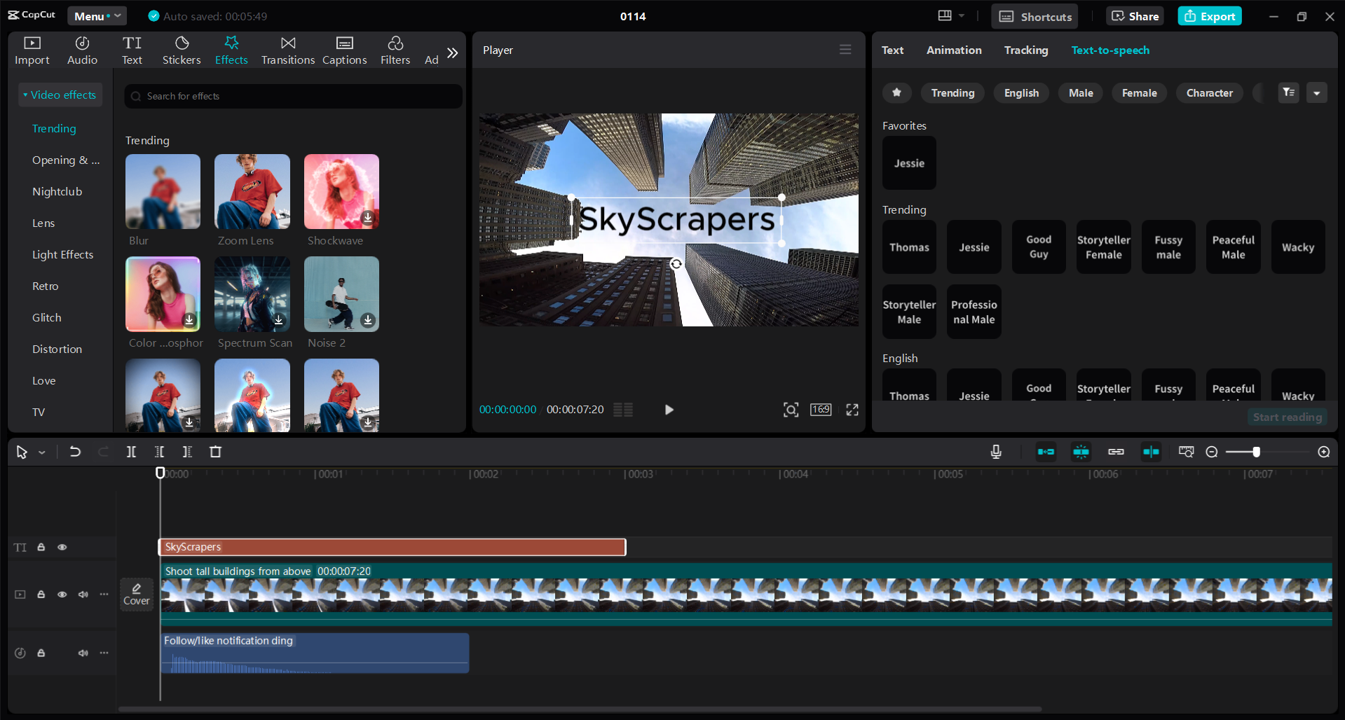 Schnittstelle des CapCut Desktop-Video-Editors - Zeichenstimmen mit KI Text to Speech erstellen
