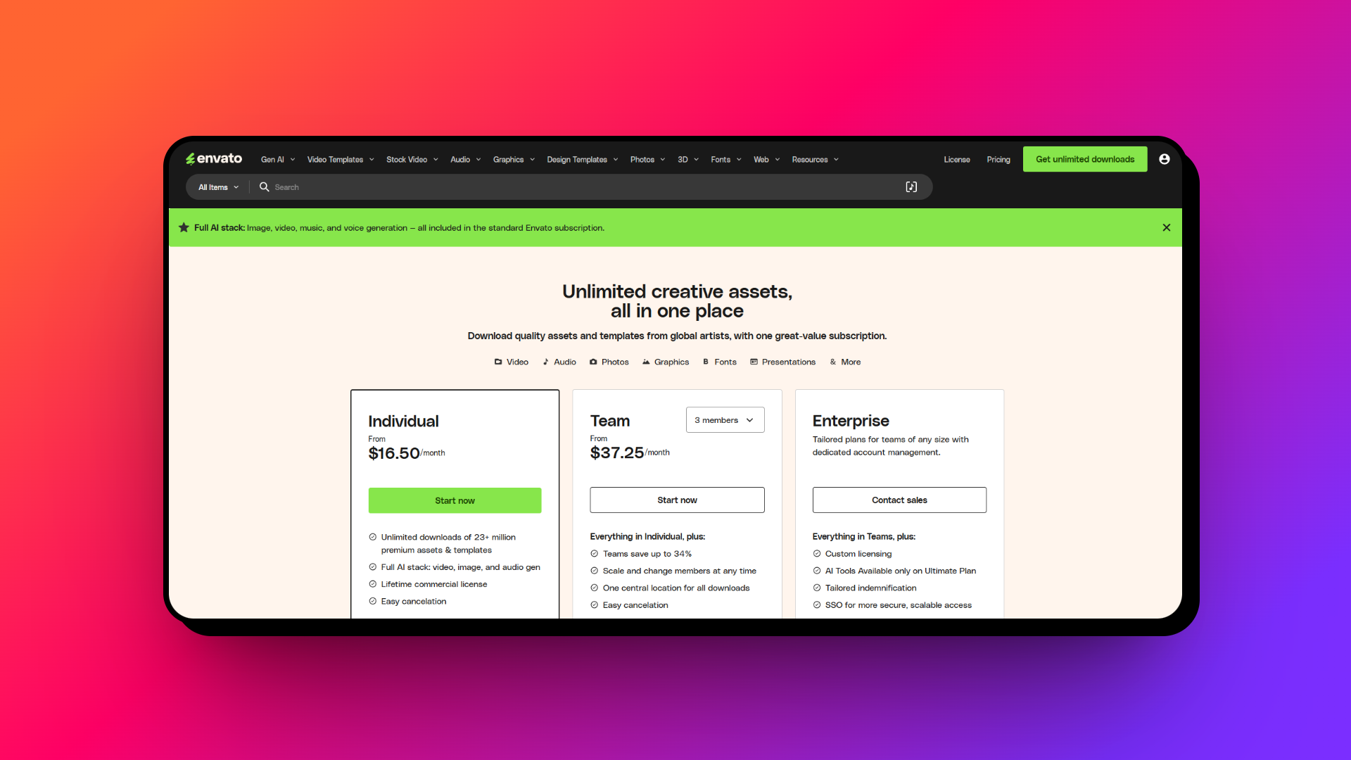 Download your selected asset or template after purchasing a license subscription