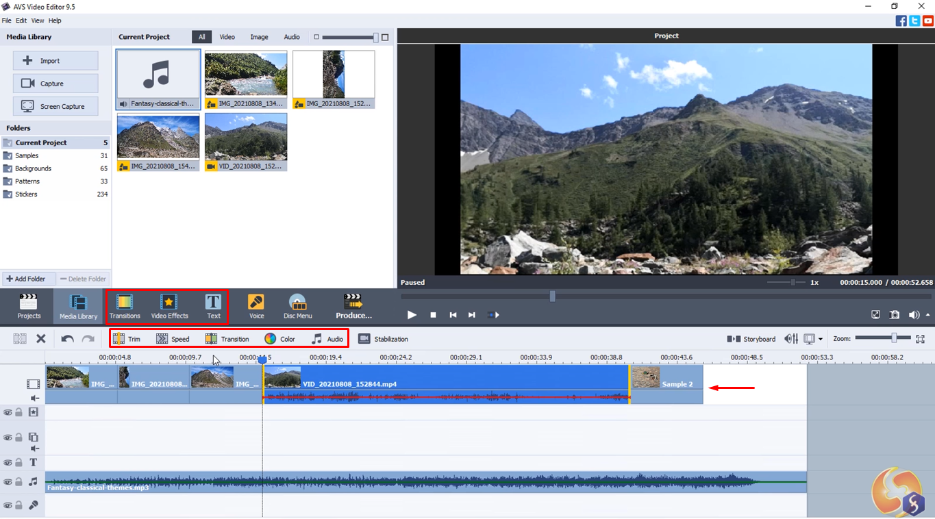 Menambahkan video dan mulai mengedit di AVS Video Editor
