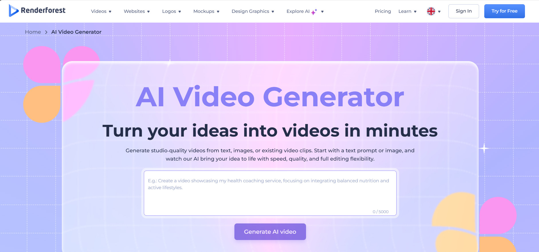 Renderforest homepage