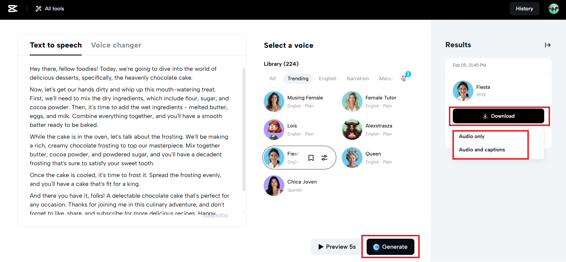 Generate and download option