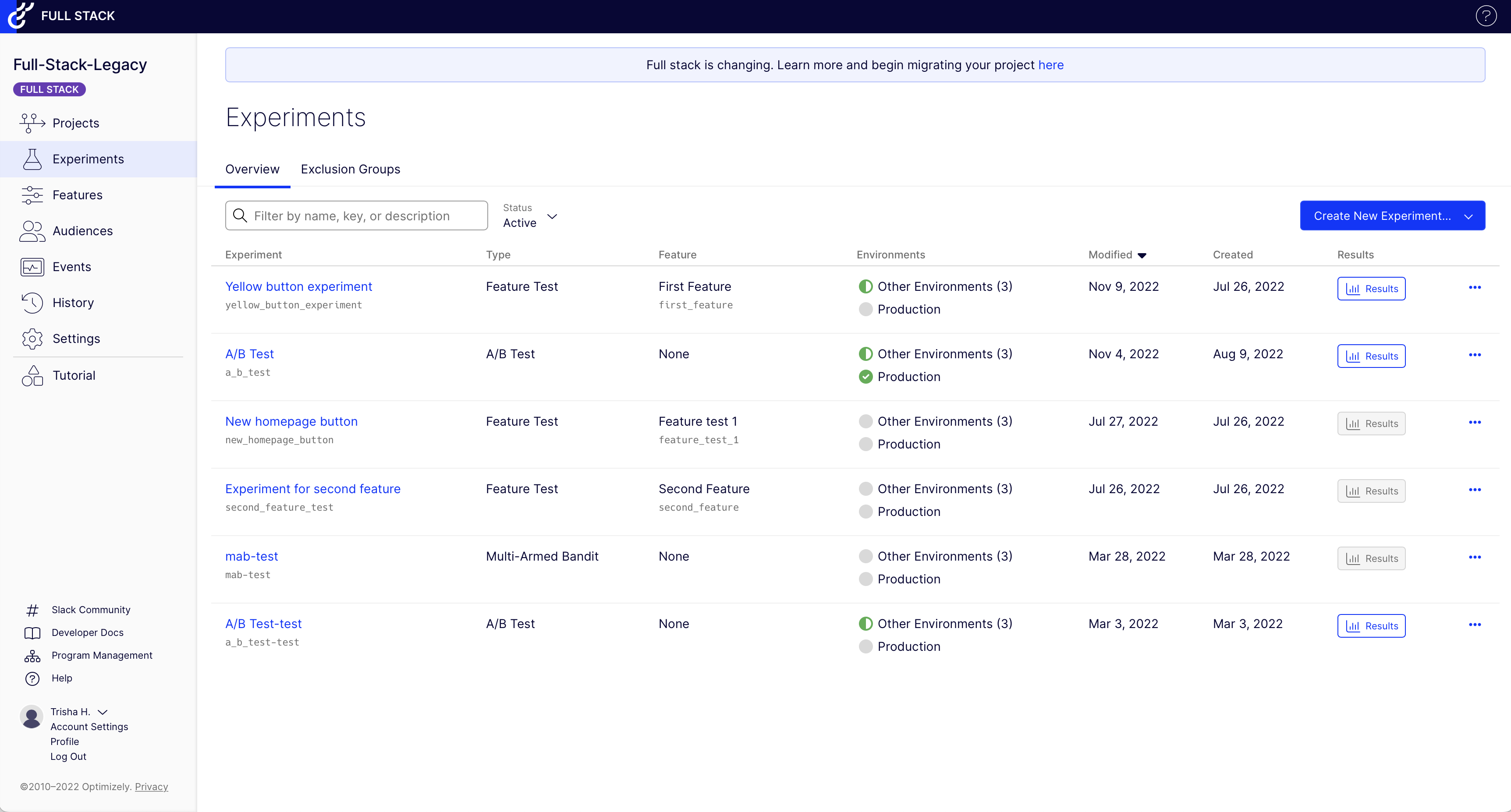 Optimizely's interface