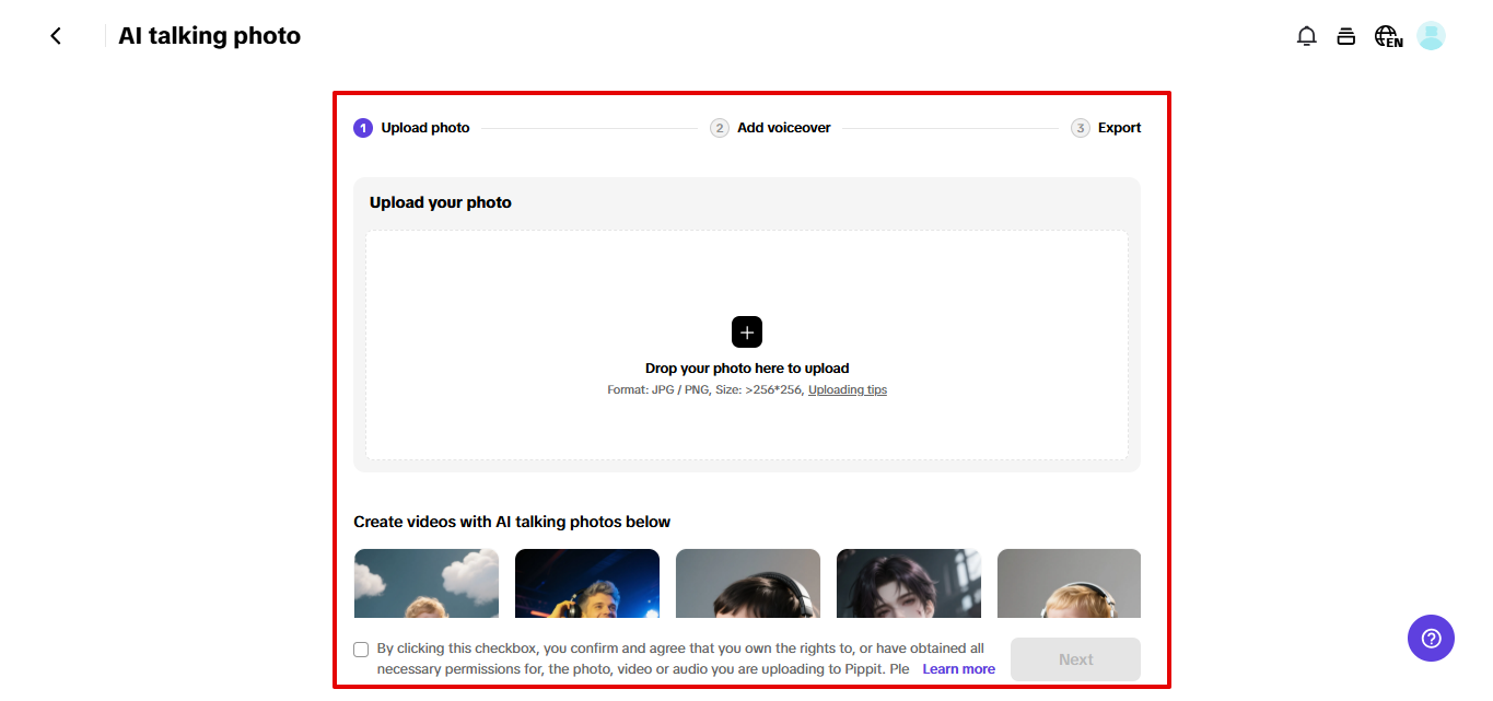 Uploading image to Pippit