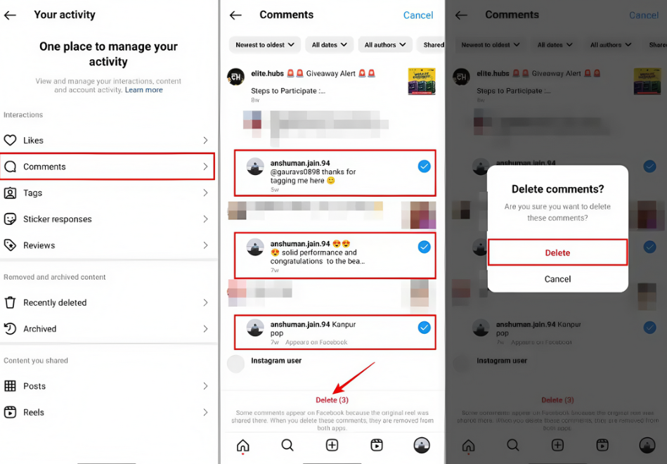 Instagramのコメントを一括で削除する
