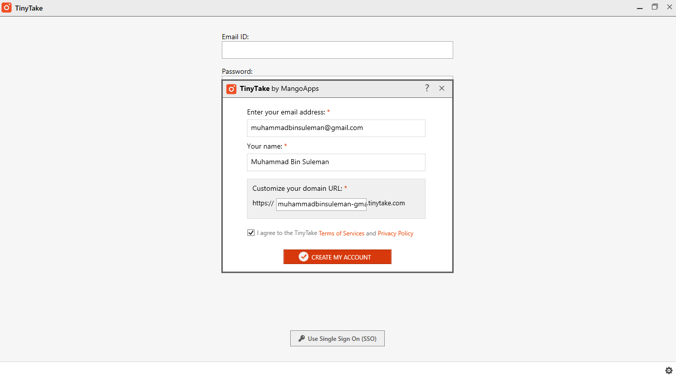 Mag-log in sa iyong TinyTake account