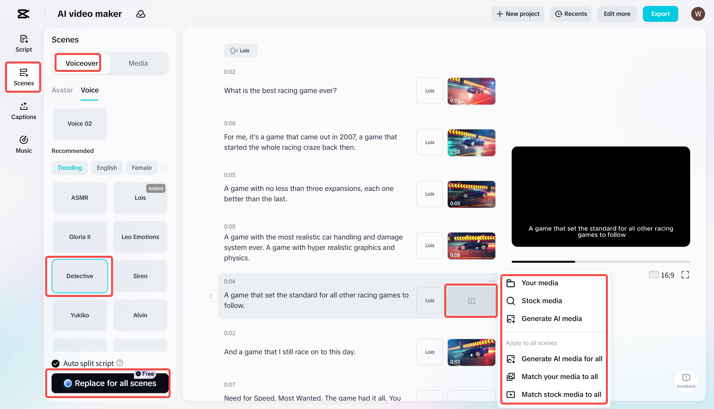 Replace the unwanted media in the CapCut AI video maker tool