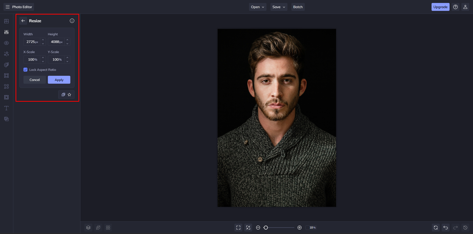 Resizing the images with BeFunky photo editor