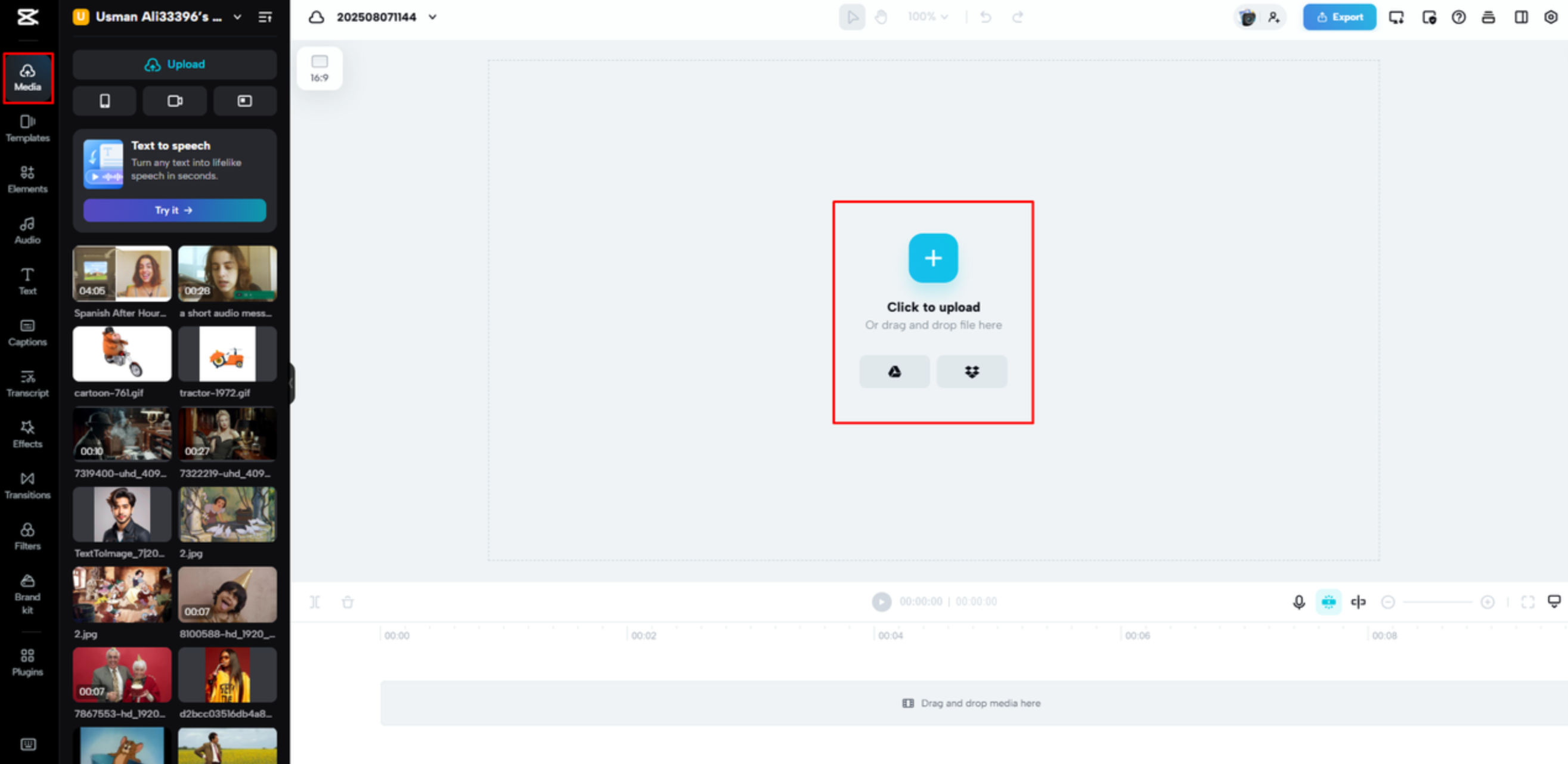 การนำเข้าวิดีโอเข้าสู่ CapCut Web