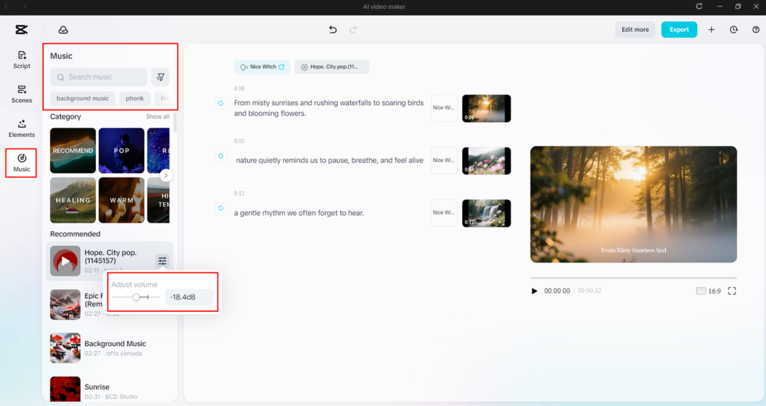 Adding background music to a video using the CapCut desktop video editor