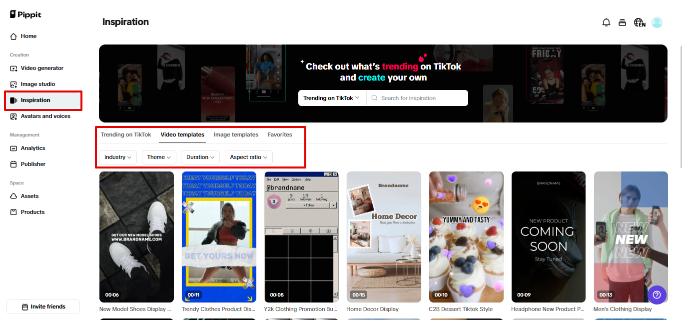 Pre-cleared video templates in Pippit