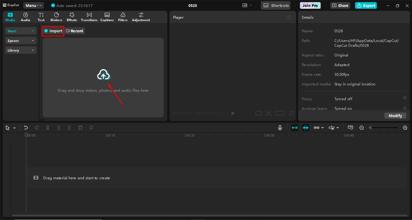 Tải hình ảnh lên CapCut desktop video editor