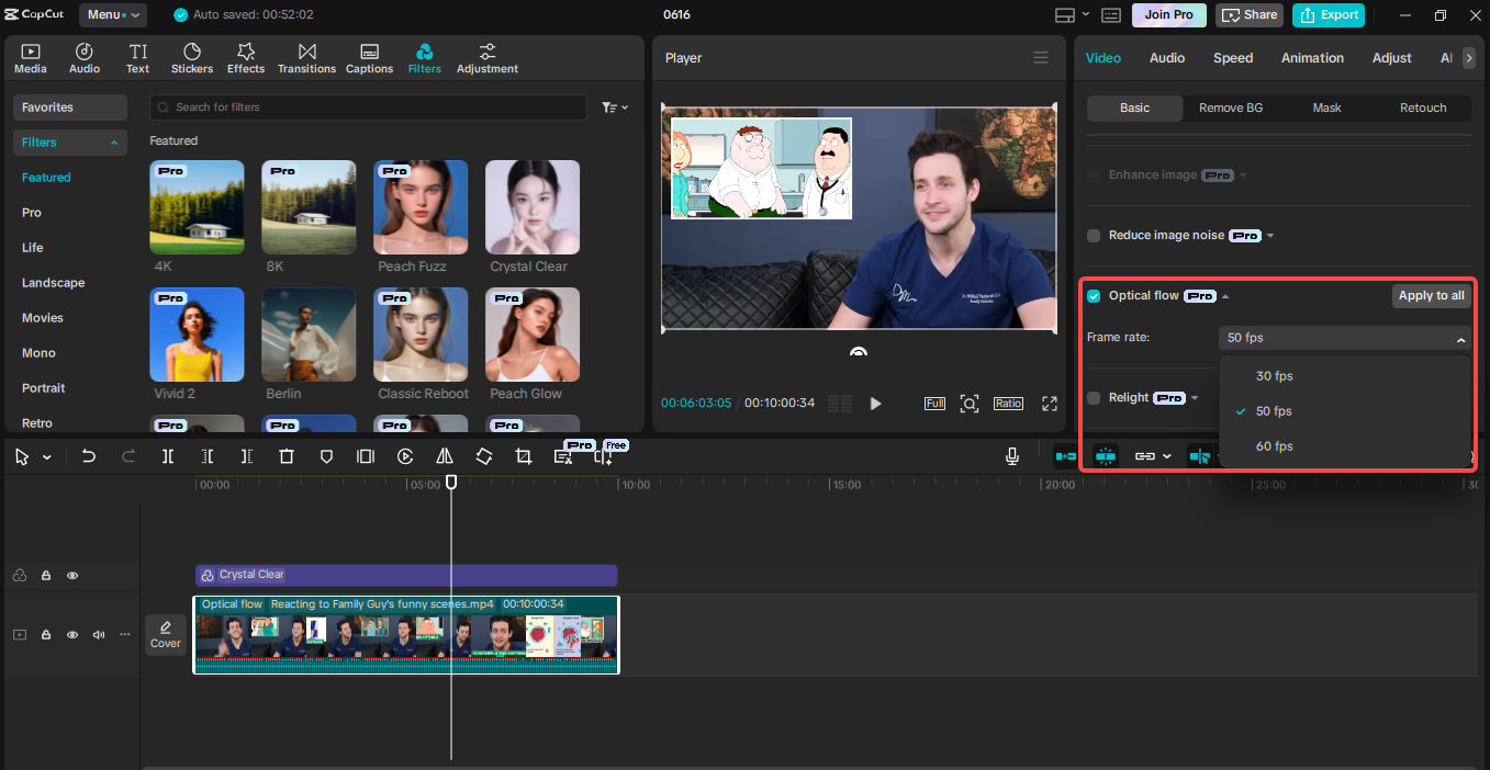 Applying optical flow effect in CapCut