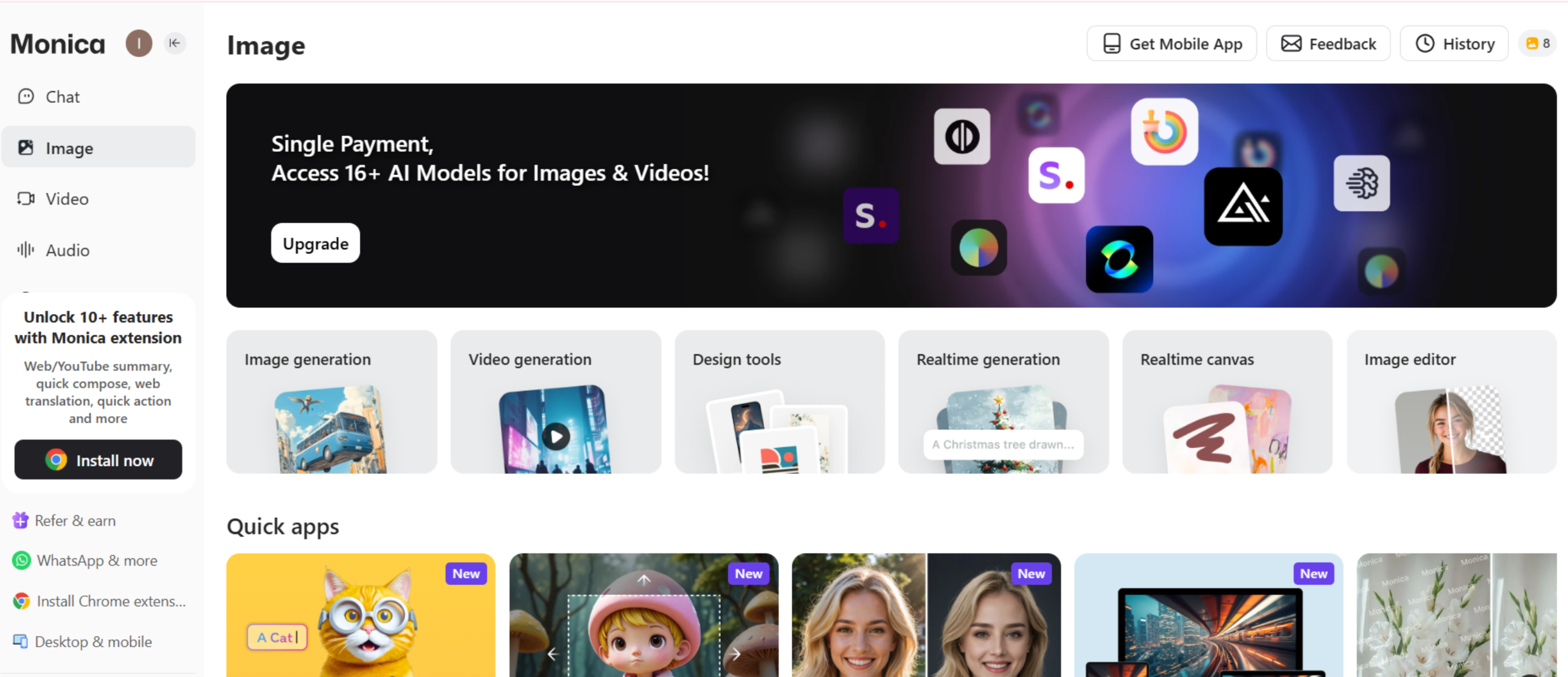 Interface of Monica - an online tool to create animated images