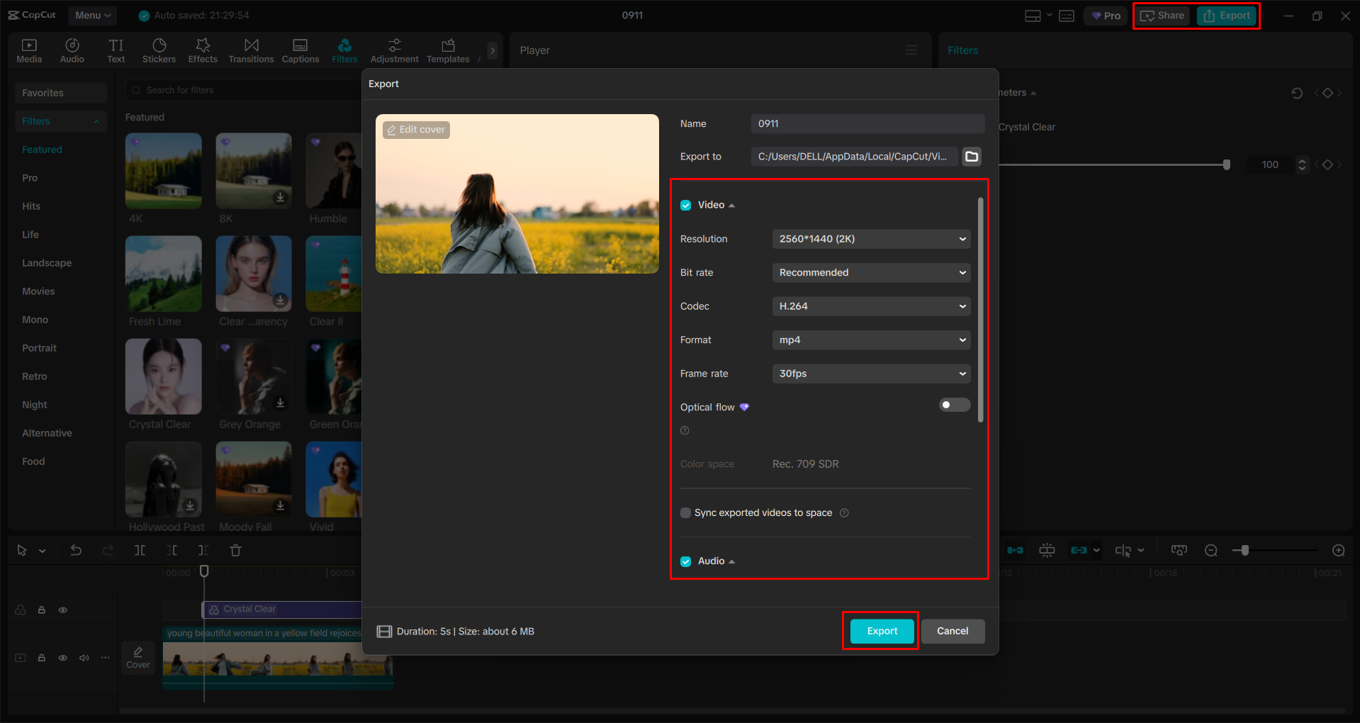 Exporting a video from the CapCut desktop video editor