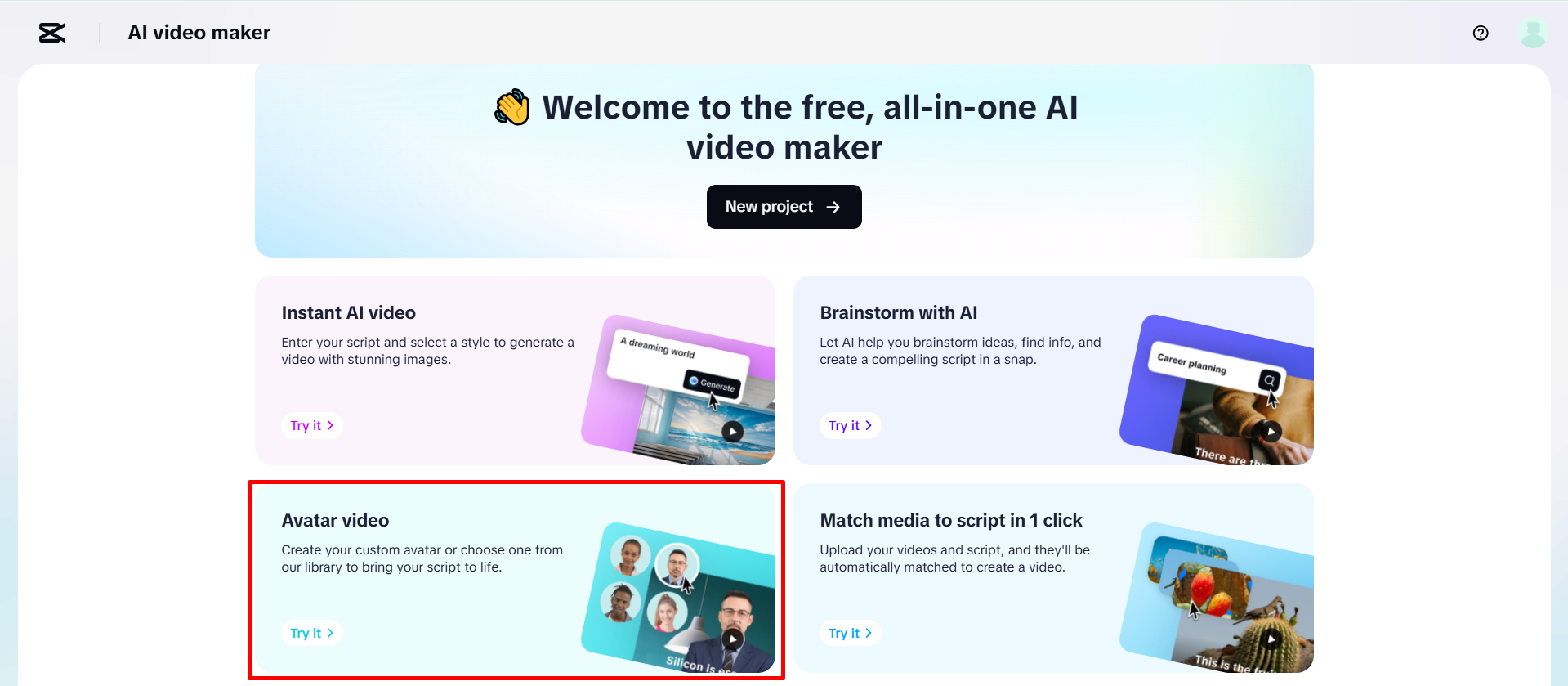 Accessing the AI video maker on the CapCut Web