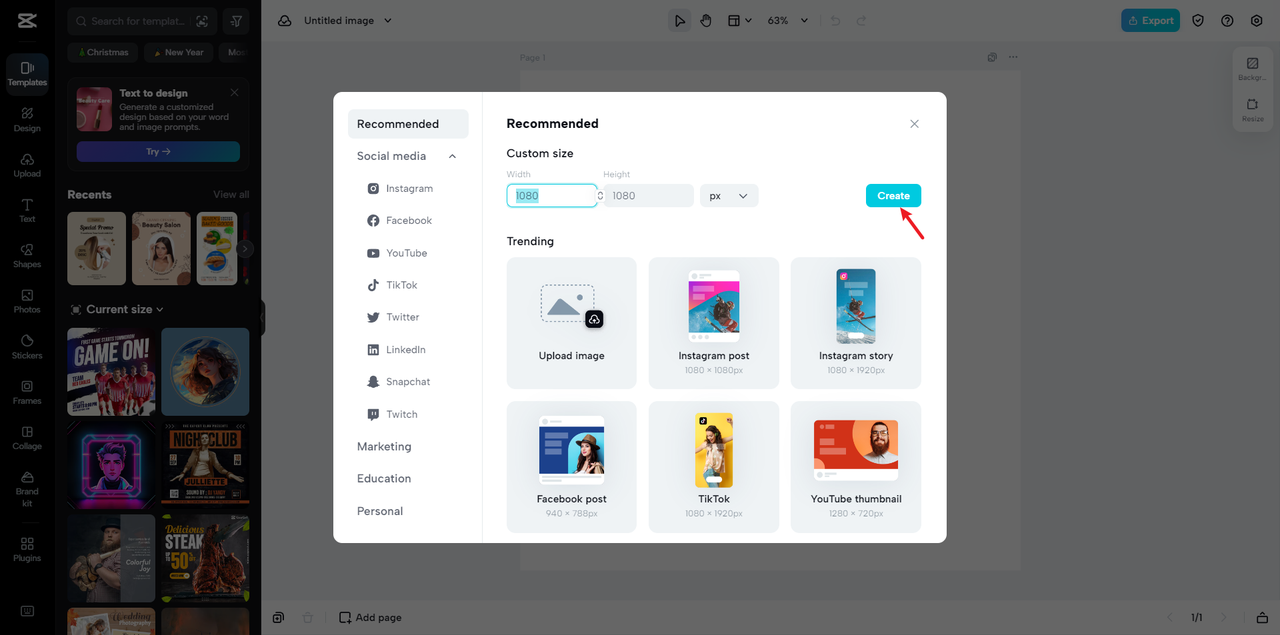 Choose canvas size