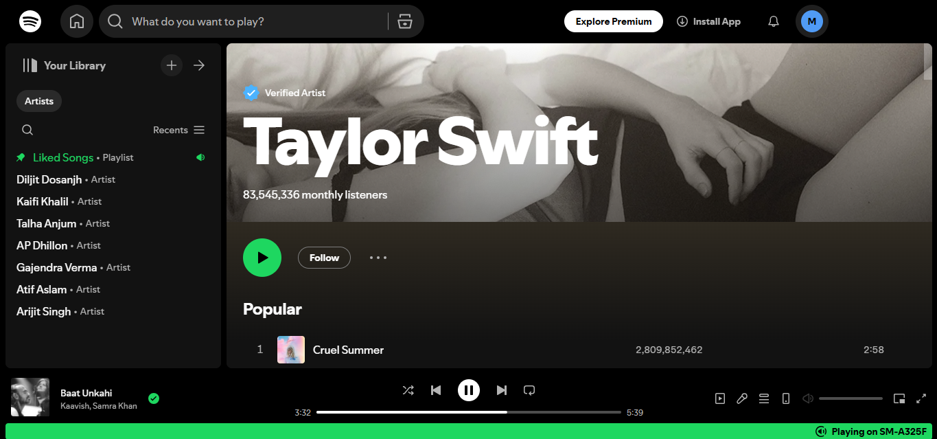 Taylor Swift - หนึ่งในศิลปินที่มีการสตรีมมากที่สุดบน Spotify ตลอดเวลา