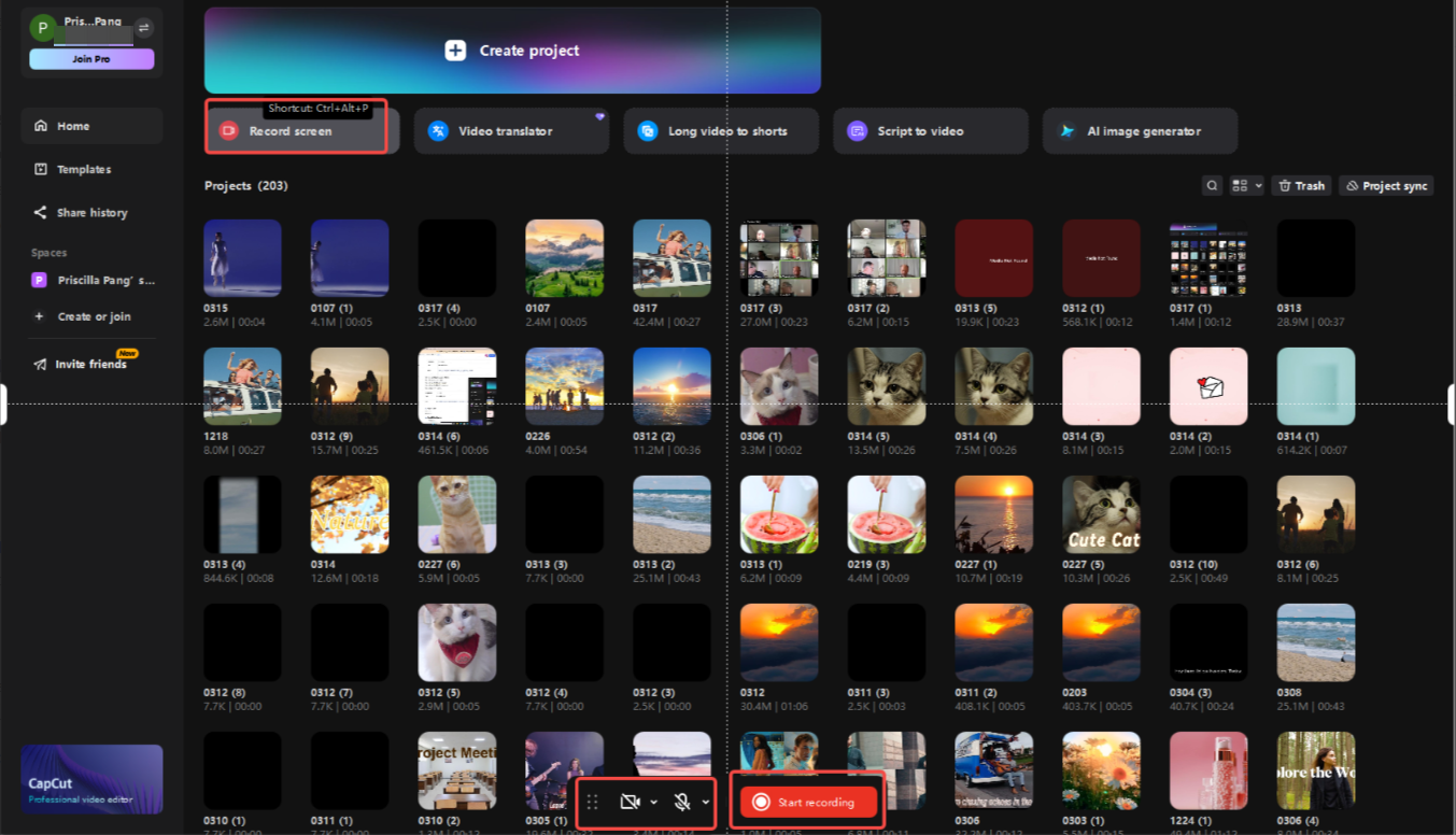 Merakam video dalam CapCut