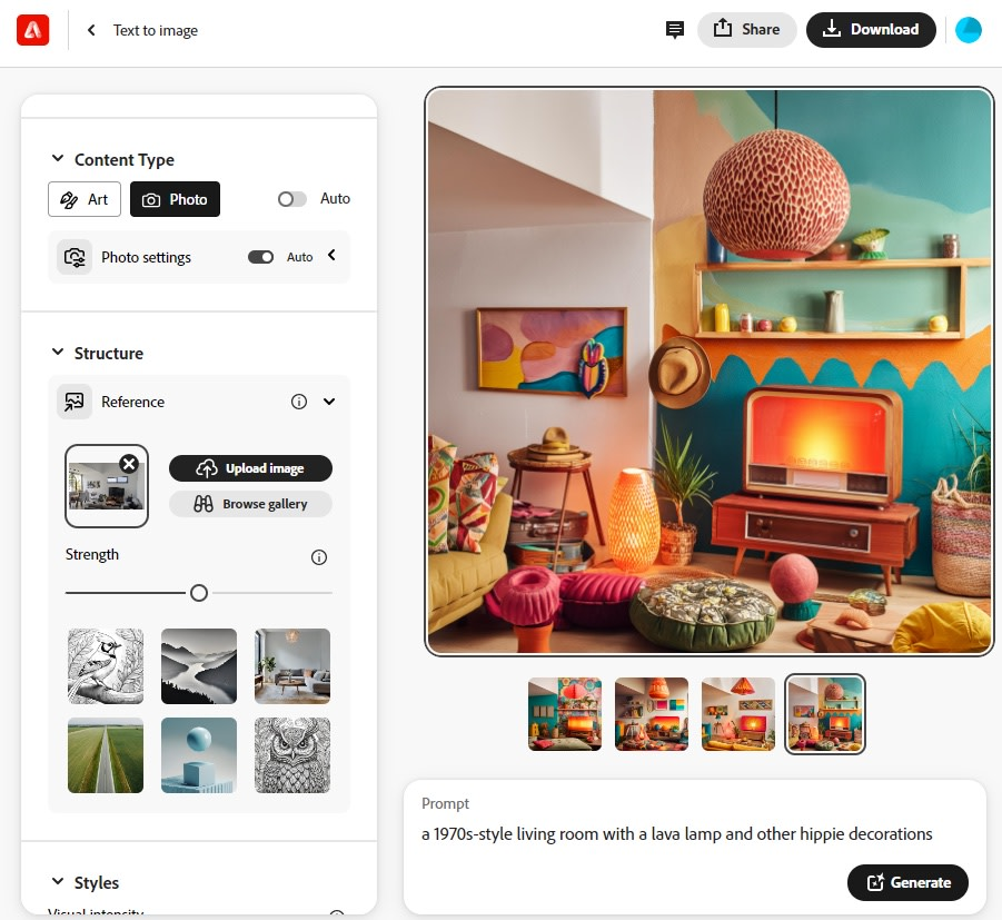 Schnittstelle von Adobe Firefly - einem KI-Text-zu-Video-Generator