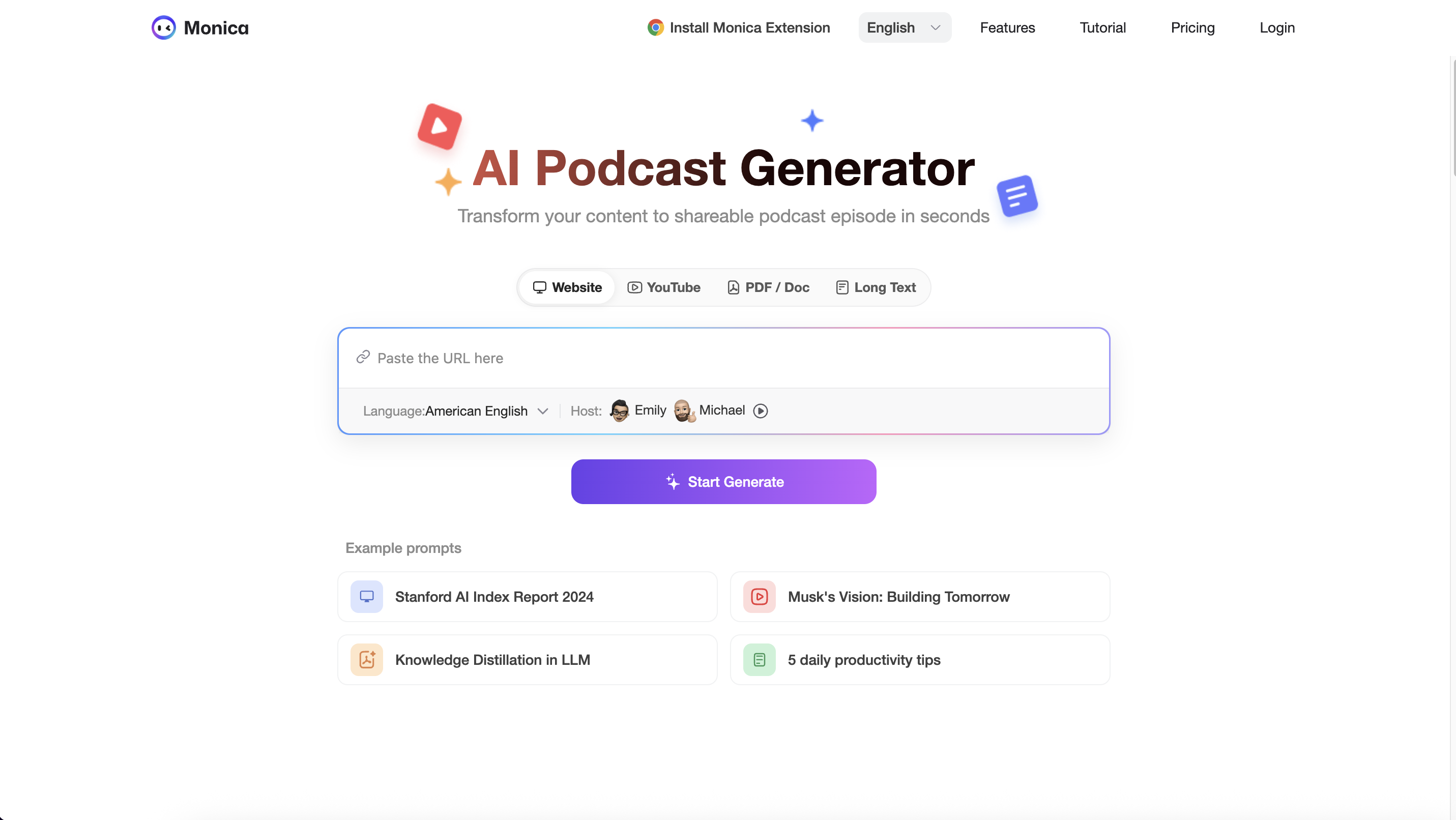 Generatore di podcast Monica AI